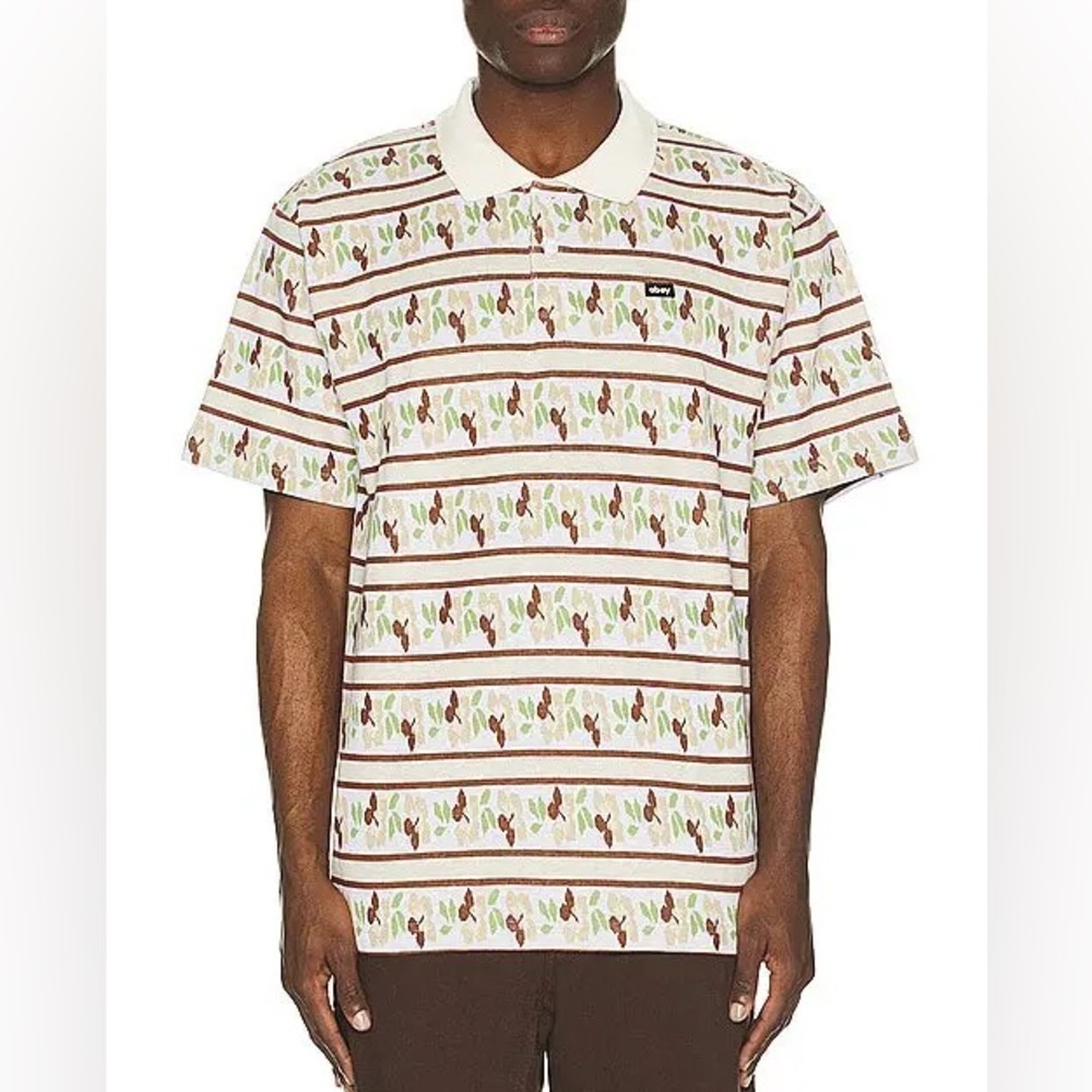 OBEY size XL Men's Short-Sleeve Polo Shirt in Cream and Brown